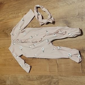 Jessica Simpson pink floral ruffle onesie / footie